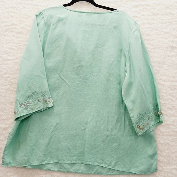 Tunic Size 1X Irish Linen Mint MOP Button Boho Minimalist Quiet Luxury Old Money - Picture 2 of 16